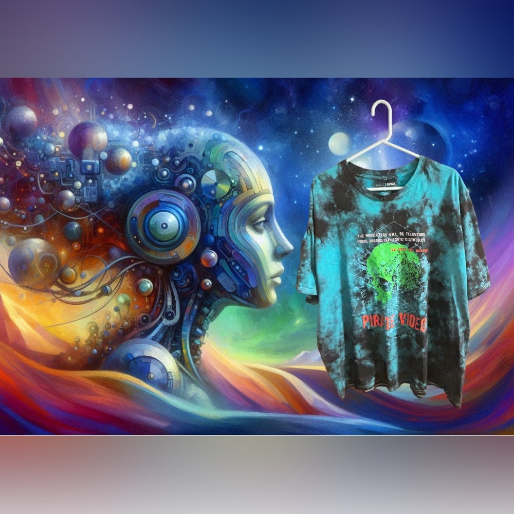 New 3XL Pirate Video Tie Dye Short Sleeve Tee - Blue/Black
